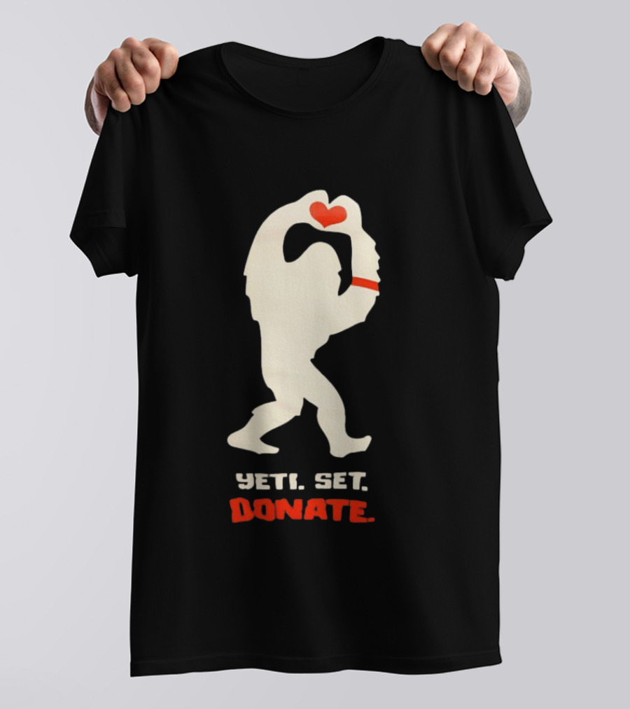 Yeti Set Donate Bigfoot Holding Heart Charity T-Shirt