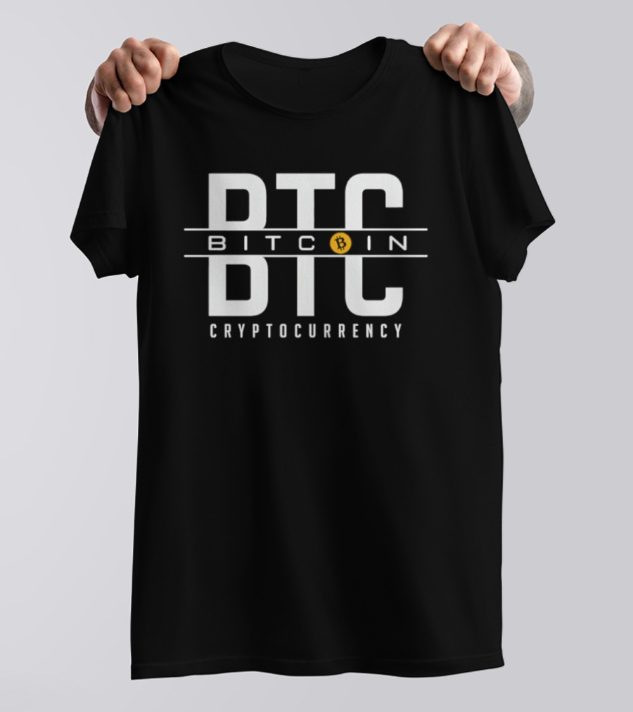 BTC Bitcoin Cryptocurrency Bold White Text With Orange Circle Accent T-Shirt