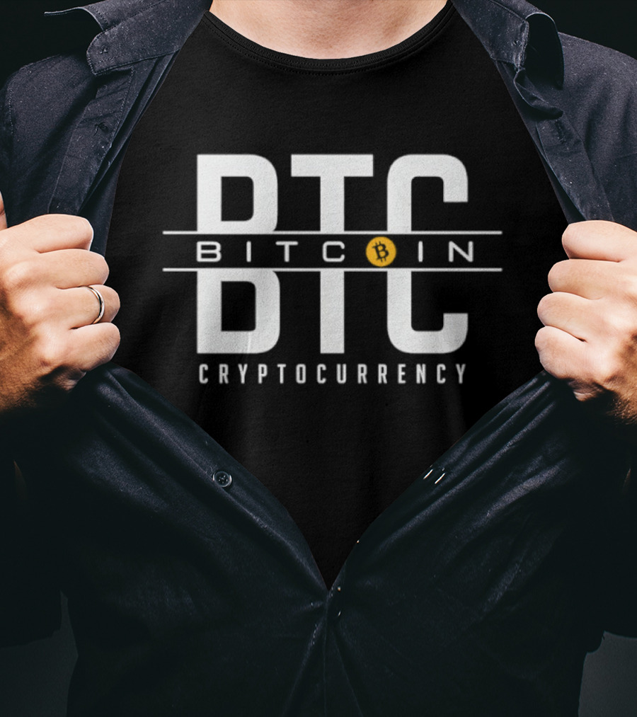 BTC Bitcoin Cryptocurrency Bold White Text With Orange Circle Accent T-Shirt