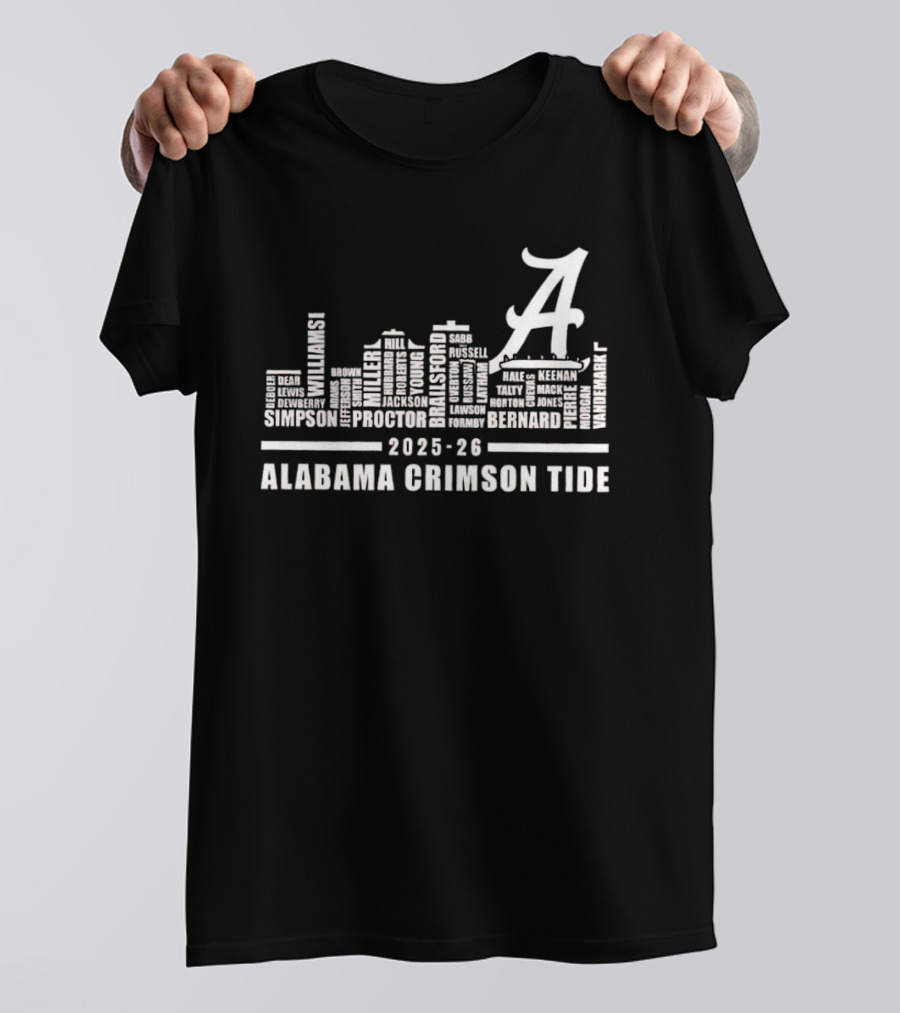 2025 26 Alabama Crimson Tide Skyline City Player Names T-Shirt