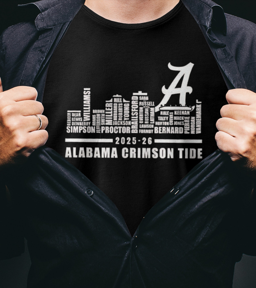 2025 26 Alabama Crimson Tide Skyline City Player Names T-Shirt