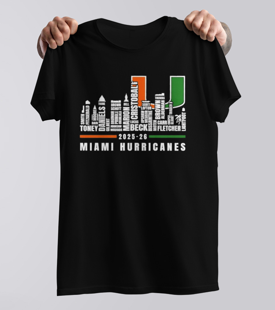 Skyline City Miami Hurricanes 2023 24 Player Names U T-Shirt