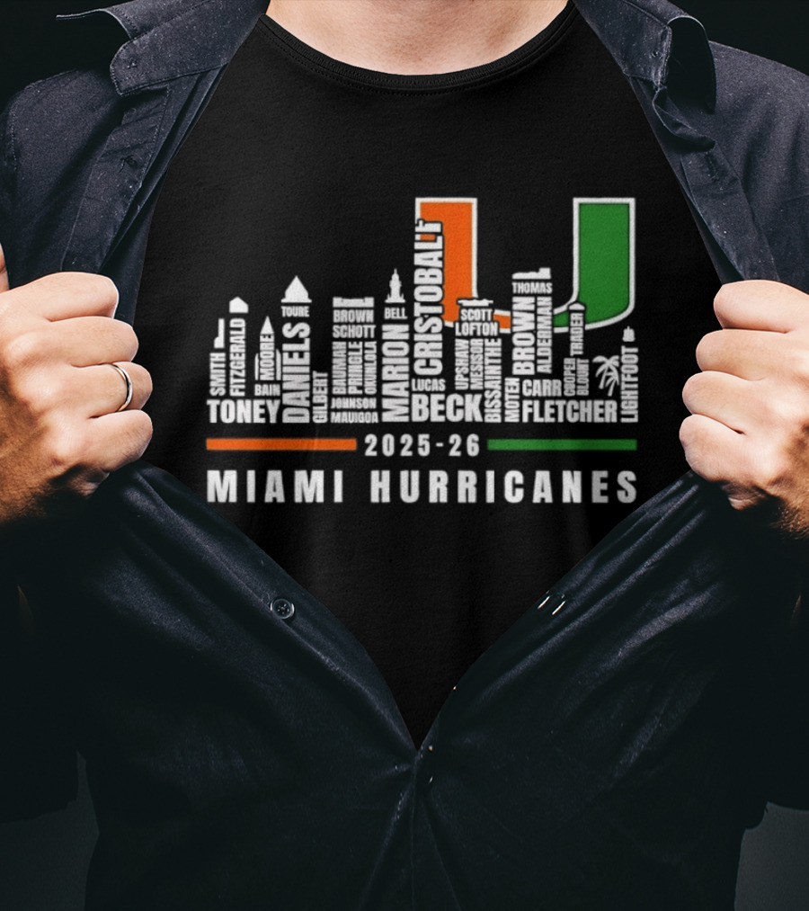 Skyline City Miami Hurricanes 2023 24 Player Names U T-Shirt