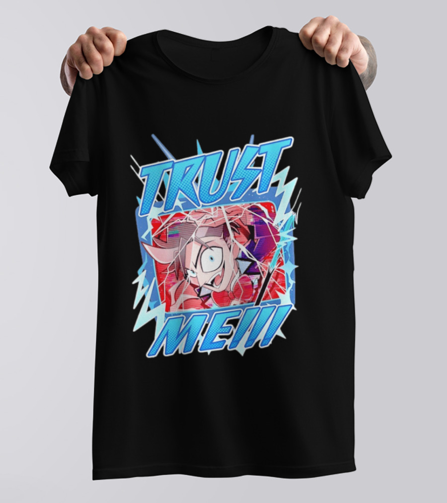 Hazbin Hotel Trust Me Cartoon Expression Blue Lightning T-Shirt
