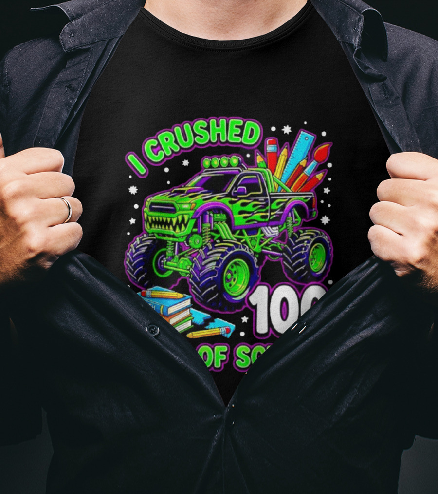 I Crushed 100 Days Of School Monster Truck Math Reading Science Book T-Shirt
