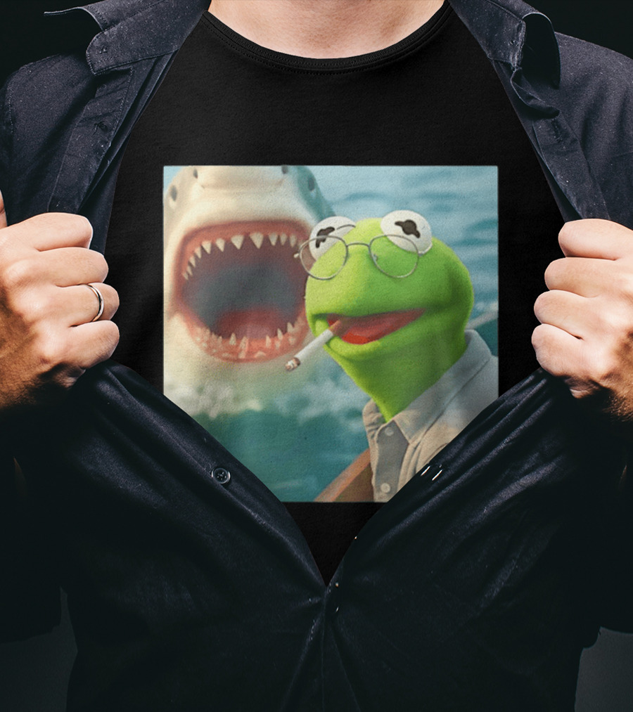 Kermit Smoking With Jaws Shark Movie T-Shirt