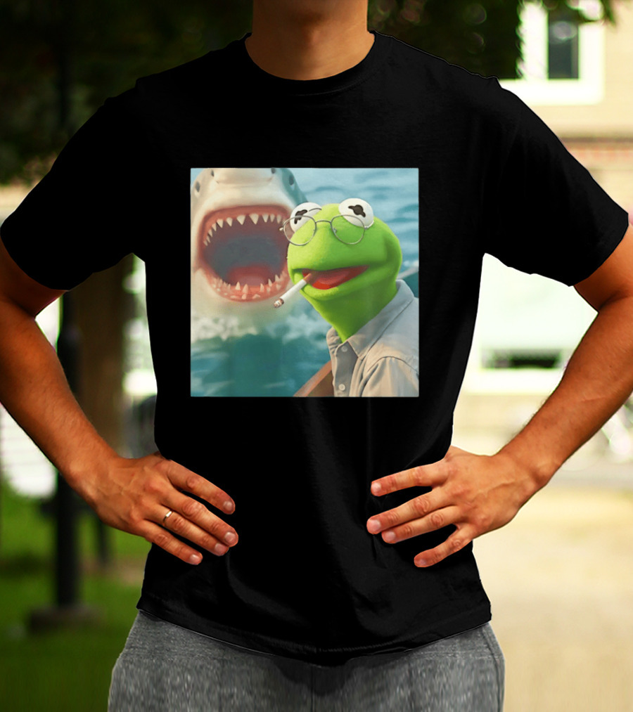 Kermit Smoking With Jaws Shark Movie T-Shirt