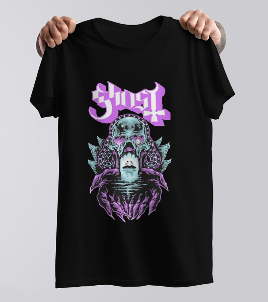Ghost Tunnel Love Skull With Purple Heart Eyes And Ship T-Shirt