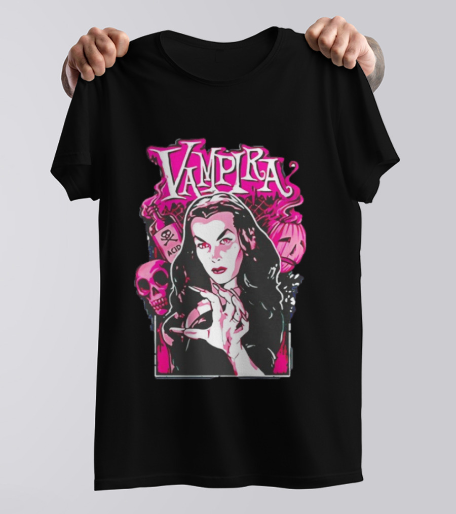 Vampira Gothic Skull And Acid Horror Iconic Midnight Ramble T-Shirt