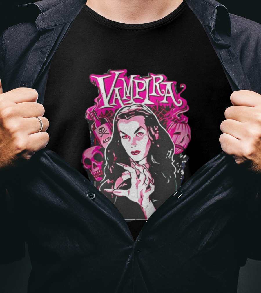 Vampira Gothic Skull And Acid Horror Iconic Midnight Ramble T-Shirt