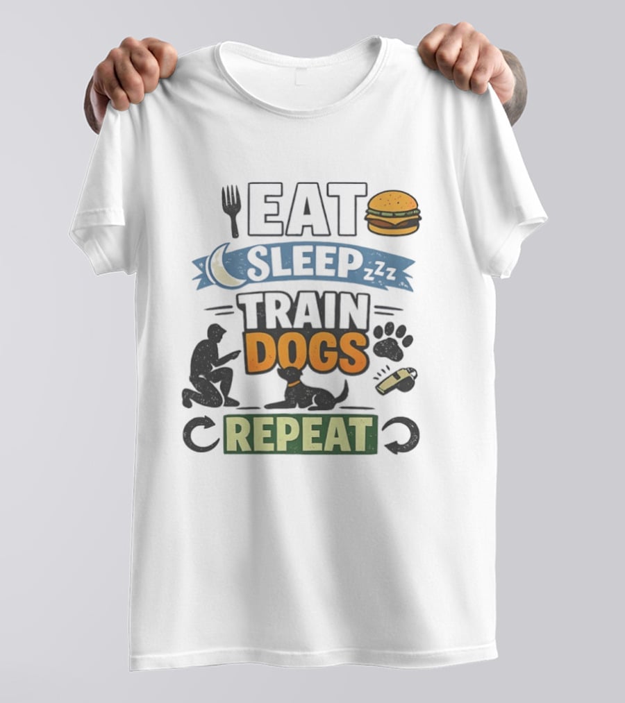 Eat Sleep Train Dogs Repeat Dog Lover Humor Funny Pet Obsession T-Shirt