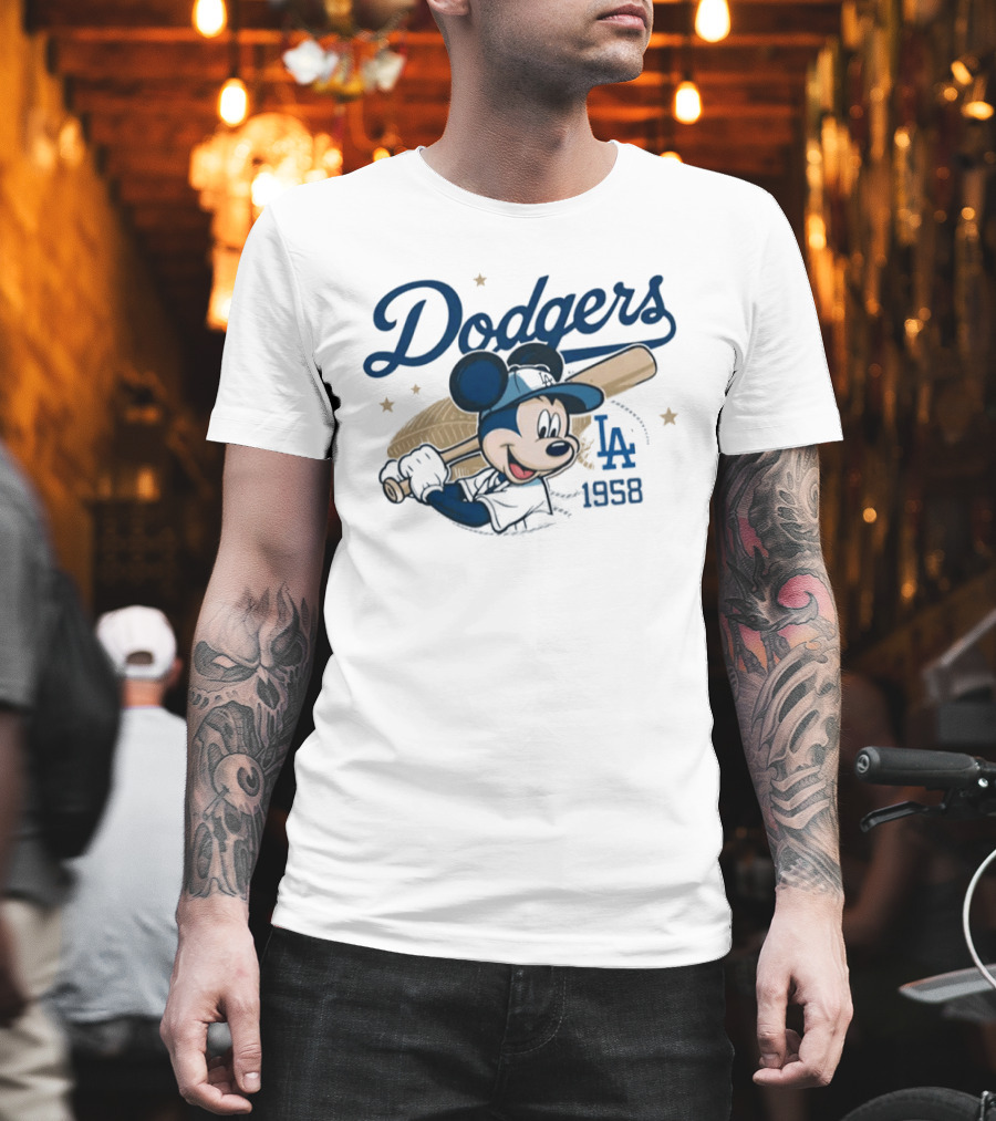 Dodgers Mickey Mouse LA 1958 Baseball T-Shirt