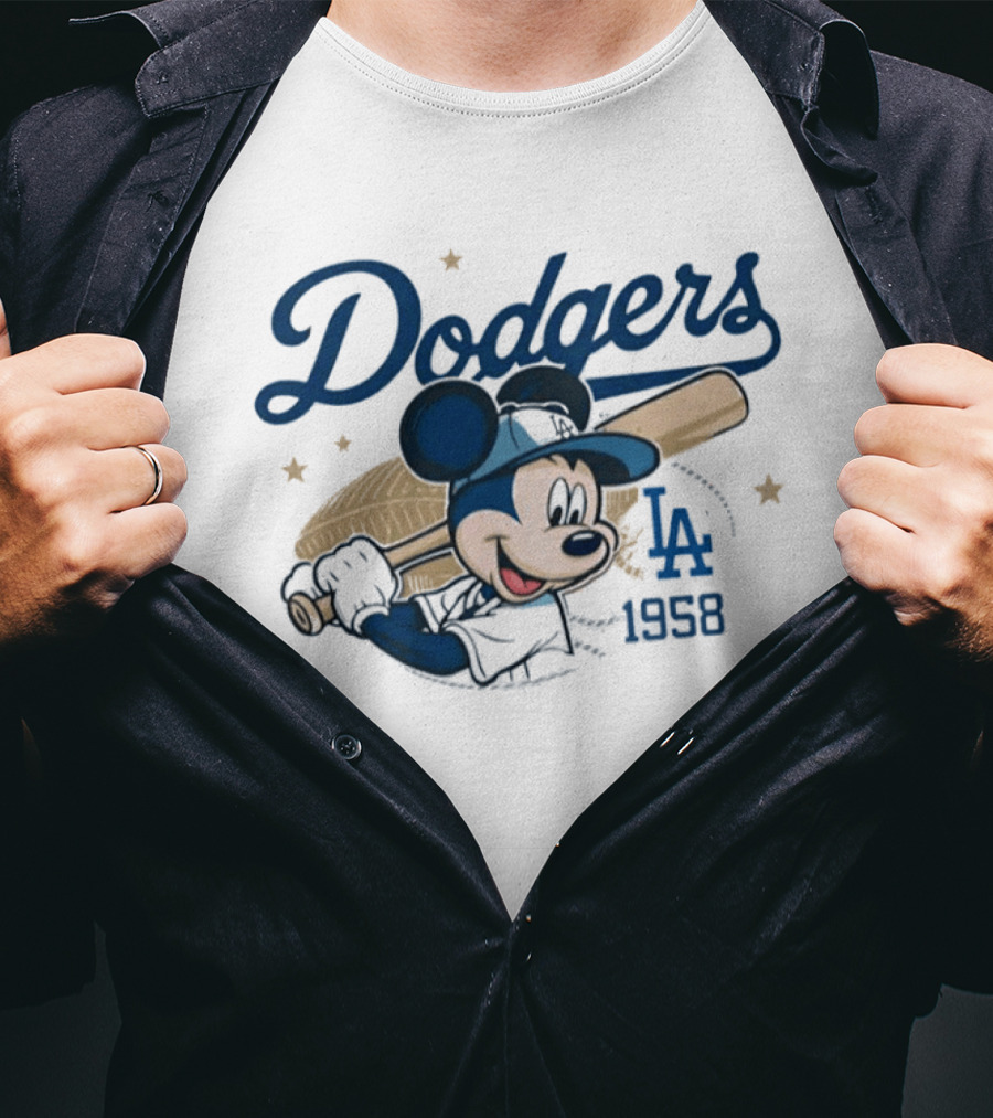 Dodgers Mickey Mouse LA 1958 Baseball T-Shirt