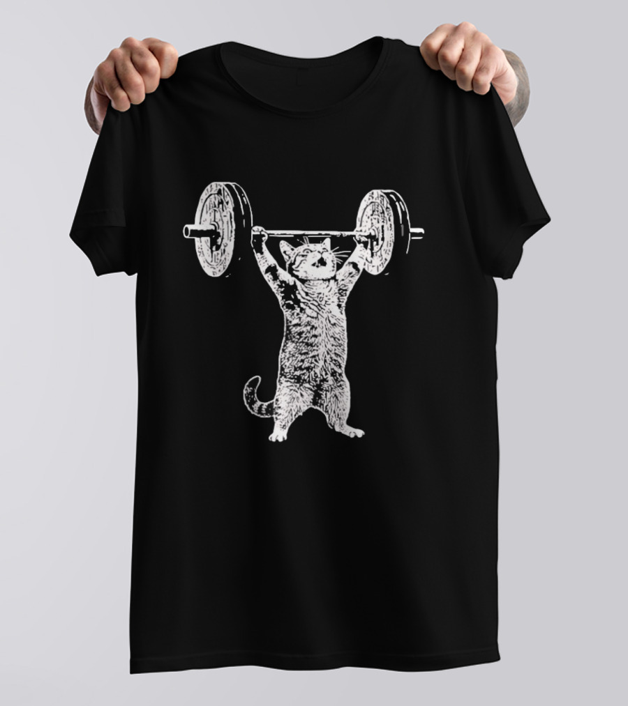 Cat Shoulder Overhead Press Weightlifting Feline Lifting Barbell T-Shirt