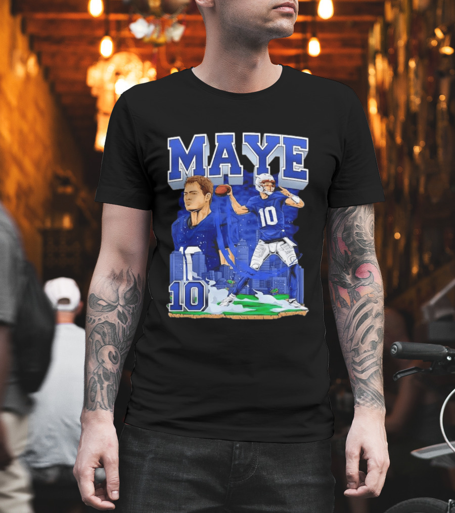 Maye Number 10 Quarterback Football Player City Skyline T-Shirt