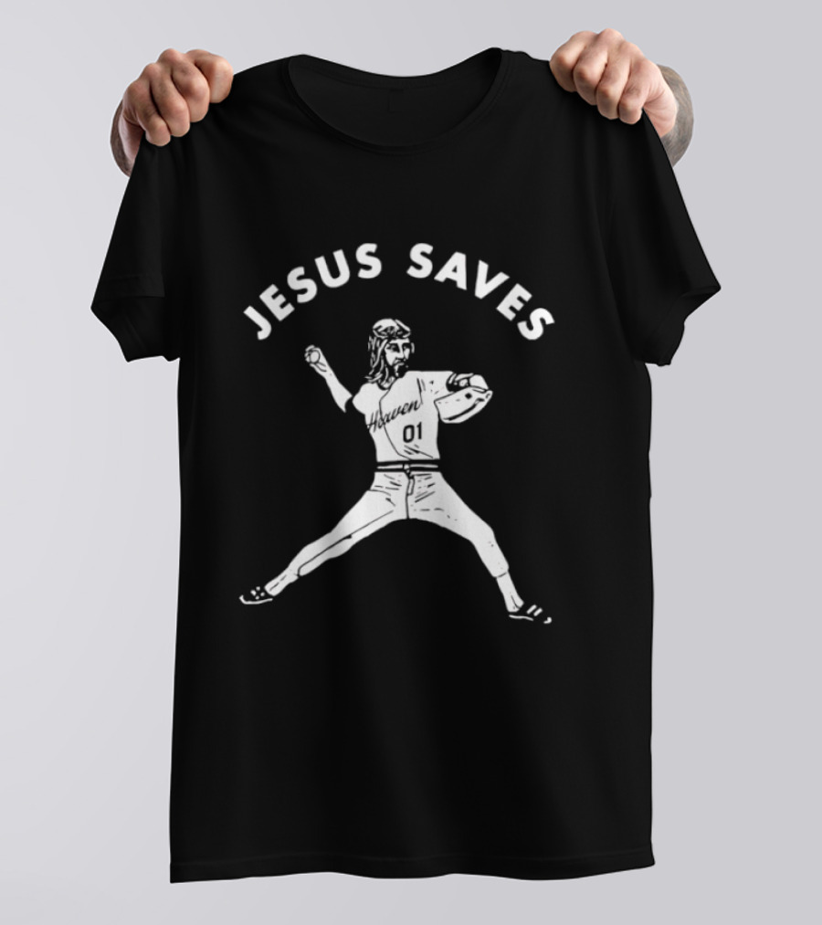 Jesus Saves 01 Baseball Pitcher Heavenly Religious Message T-Shirt