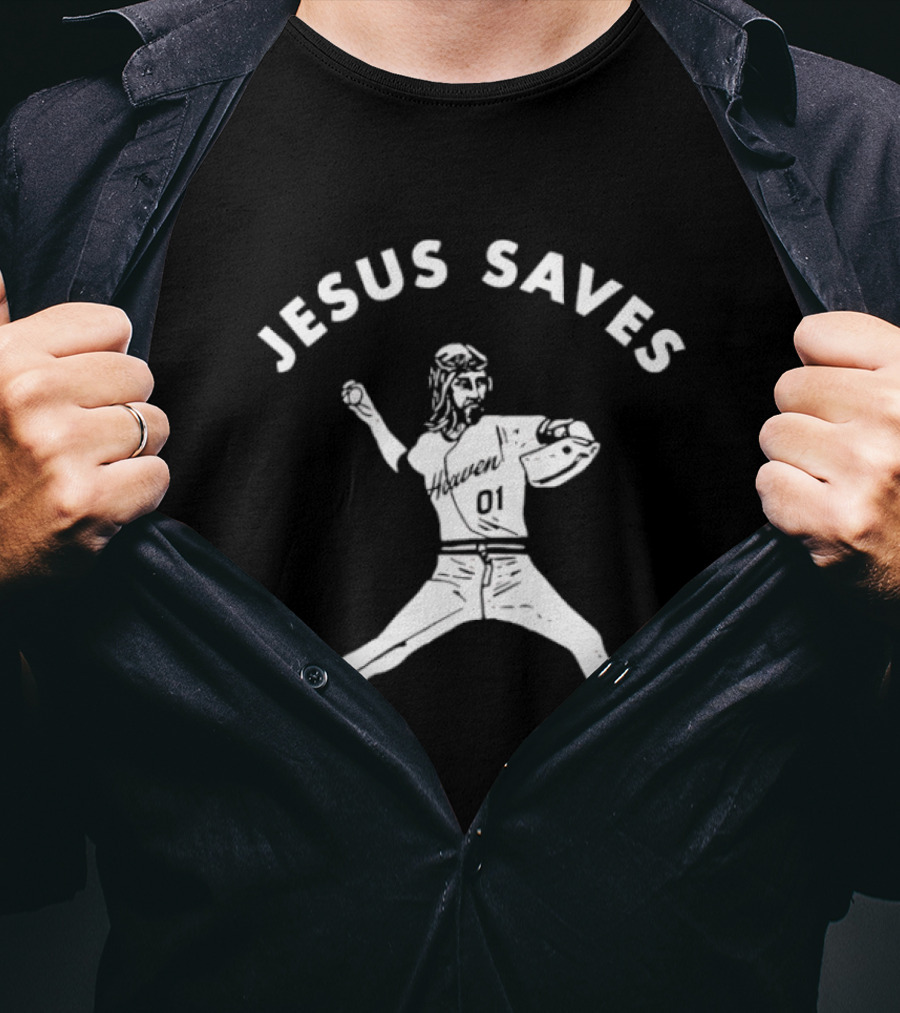 Jesus Saves 01 Baseball Pitcher Heavenly Religious Message T-Shirt