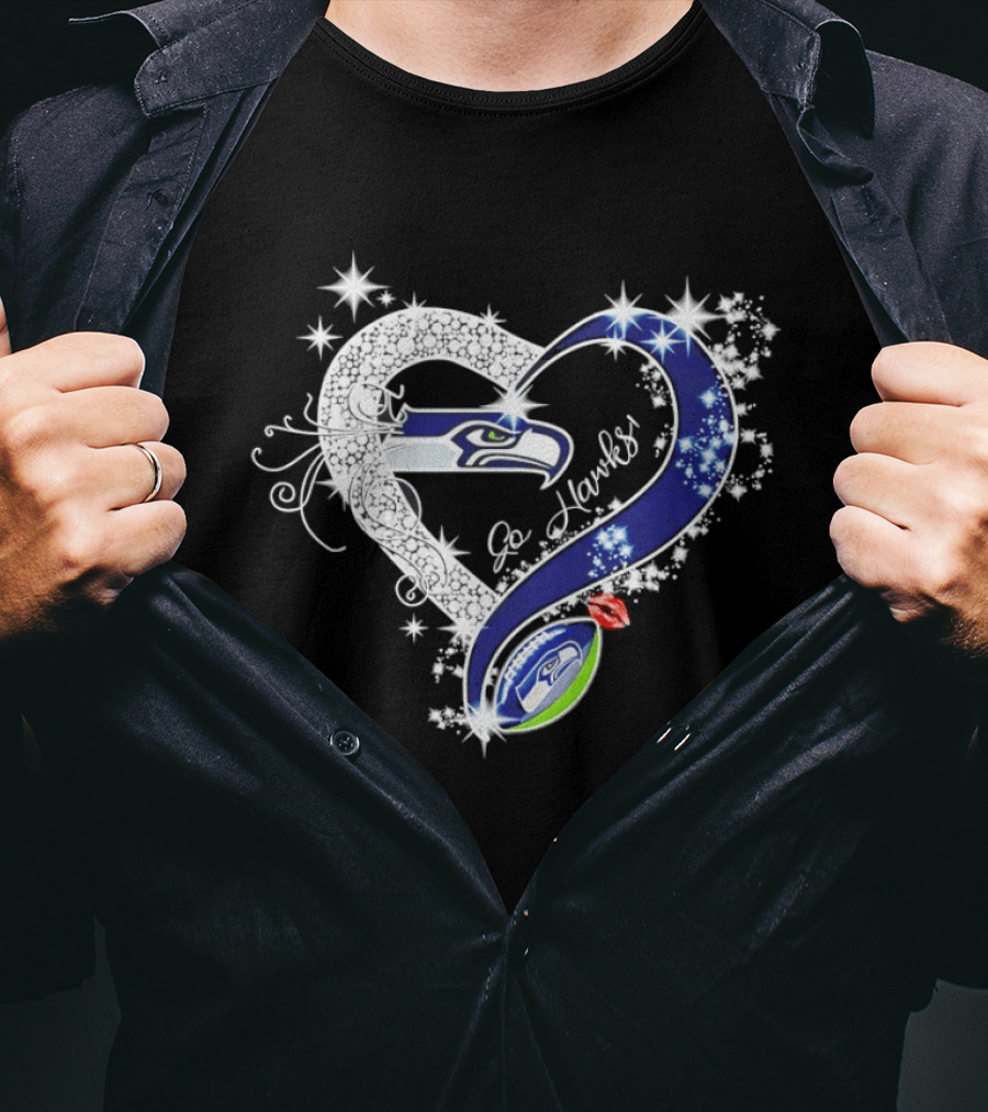 Seattle Seahawks Go Hawks Heart Stars Football Fan Love T-Shirt