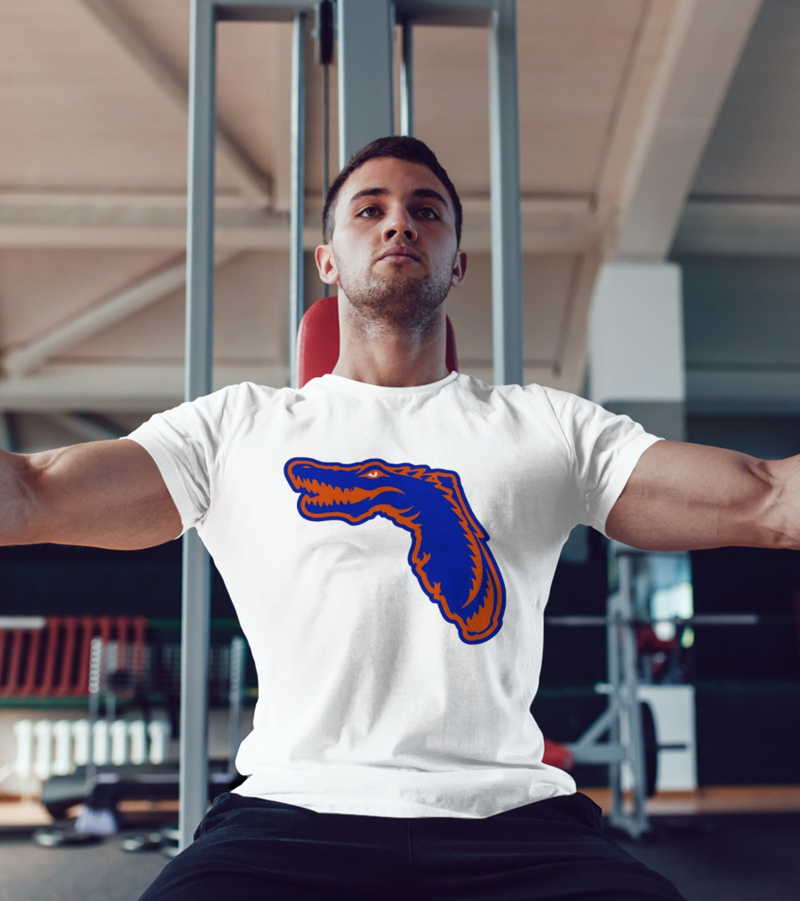 Florida Gators State Shape Blue Orange Gator Map T-Shirt