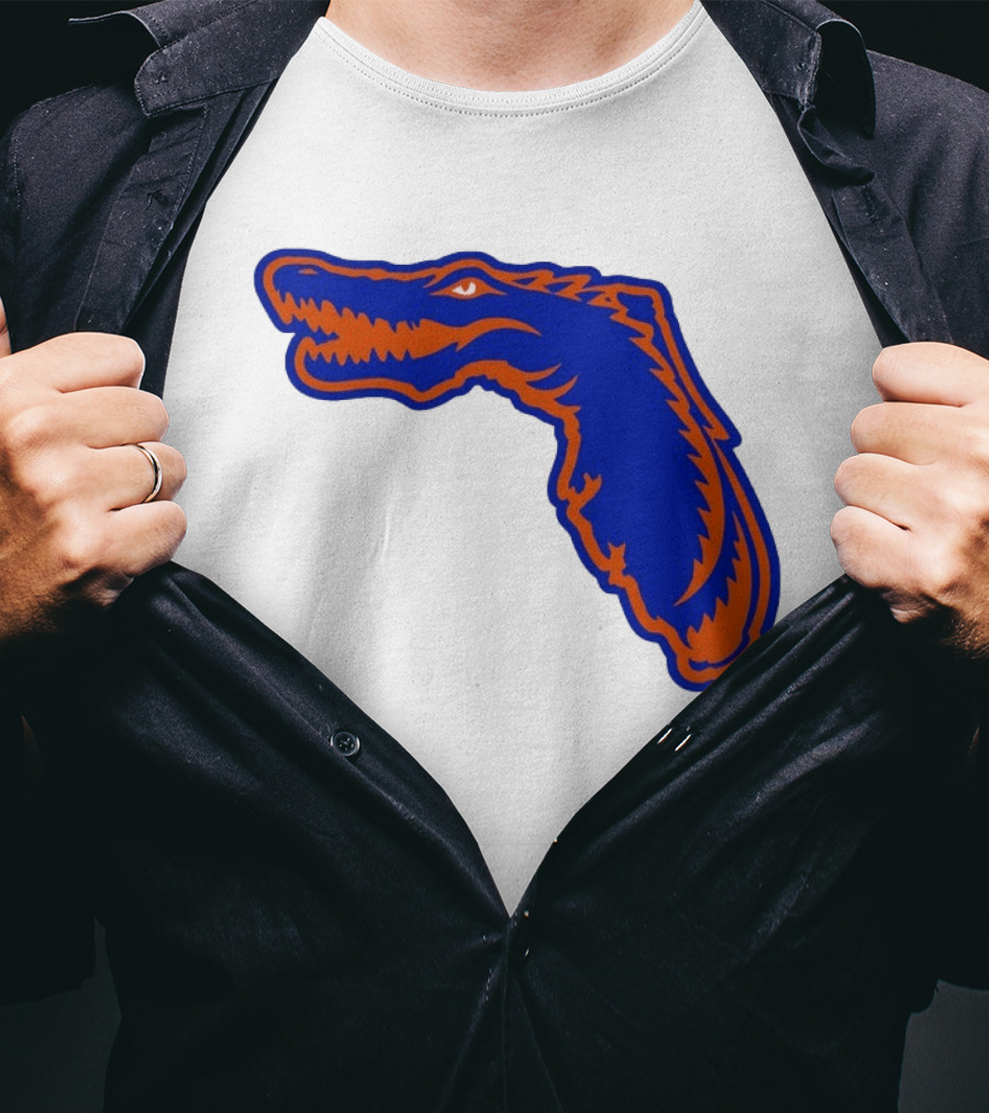 Florida Gators State Shape Blue Orange Gator Map T-Shirt