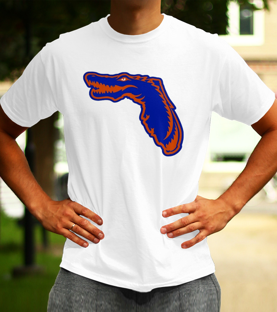 Florida Gators State Shape Blue Orange Gator Map T-Shirt