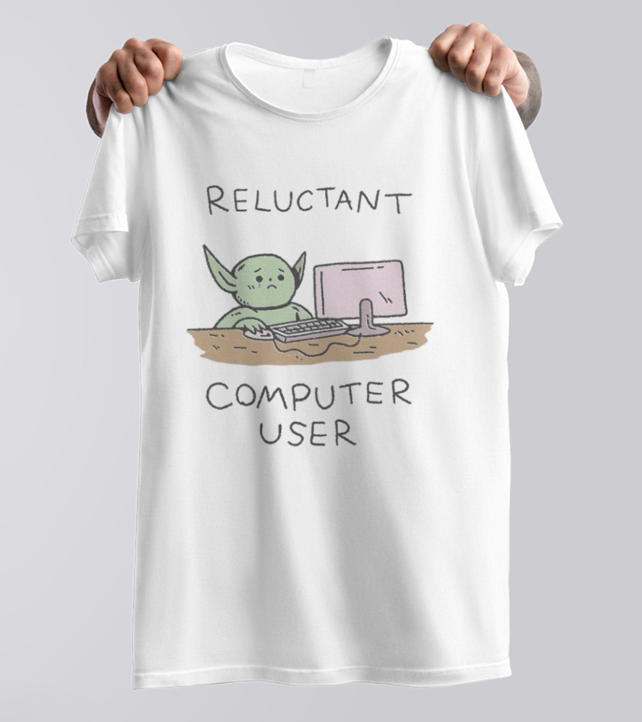 Reluctant Computer User Alien Creature At Desk T-Shirt