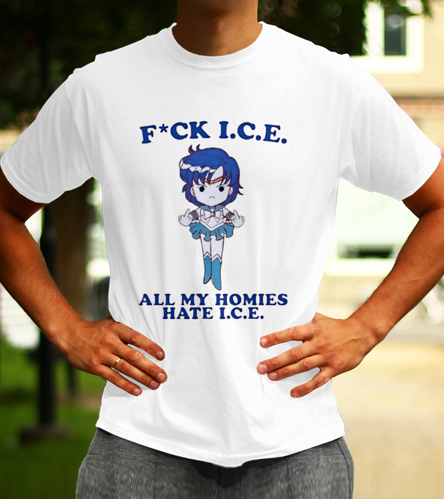 F*ck I.C.E. All My Homies Hate I.C.E. Sailor Mercury Middle Fingers T-Shirt
