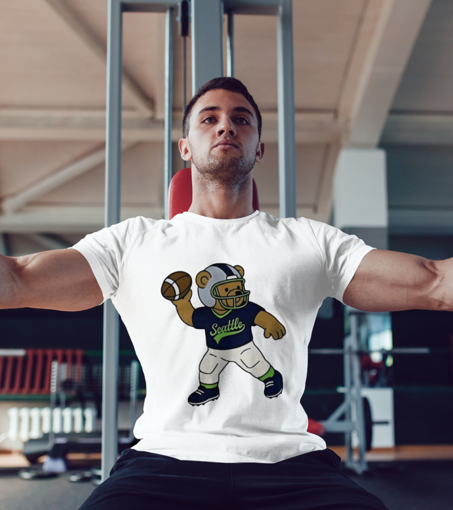 Teddy Bear Football Player Throwing Ball Seattle T-Shirt