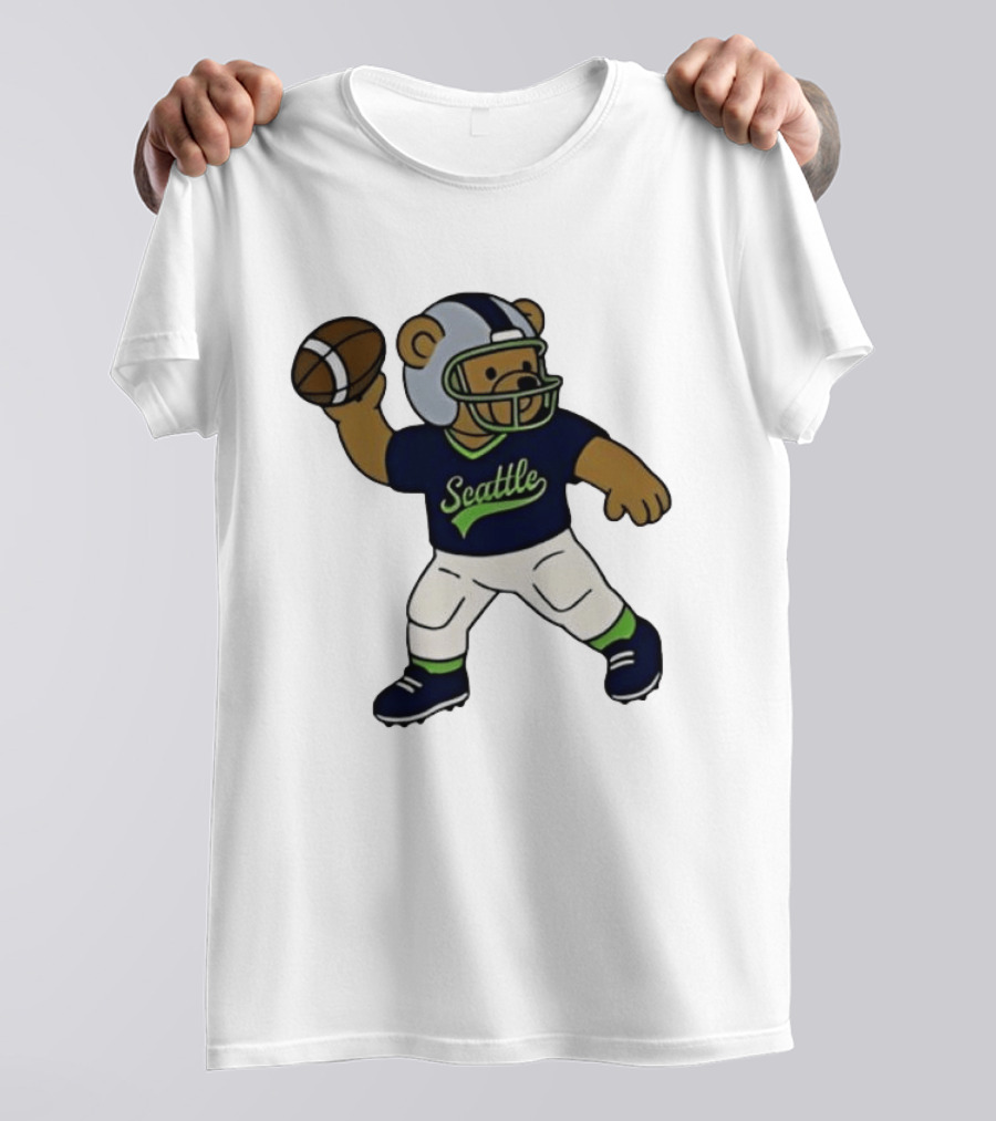 Teddy Bear Football Player Throwing Ball Seattle T-Shirt