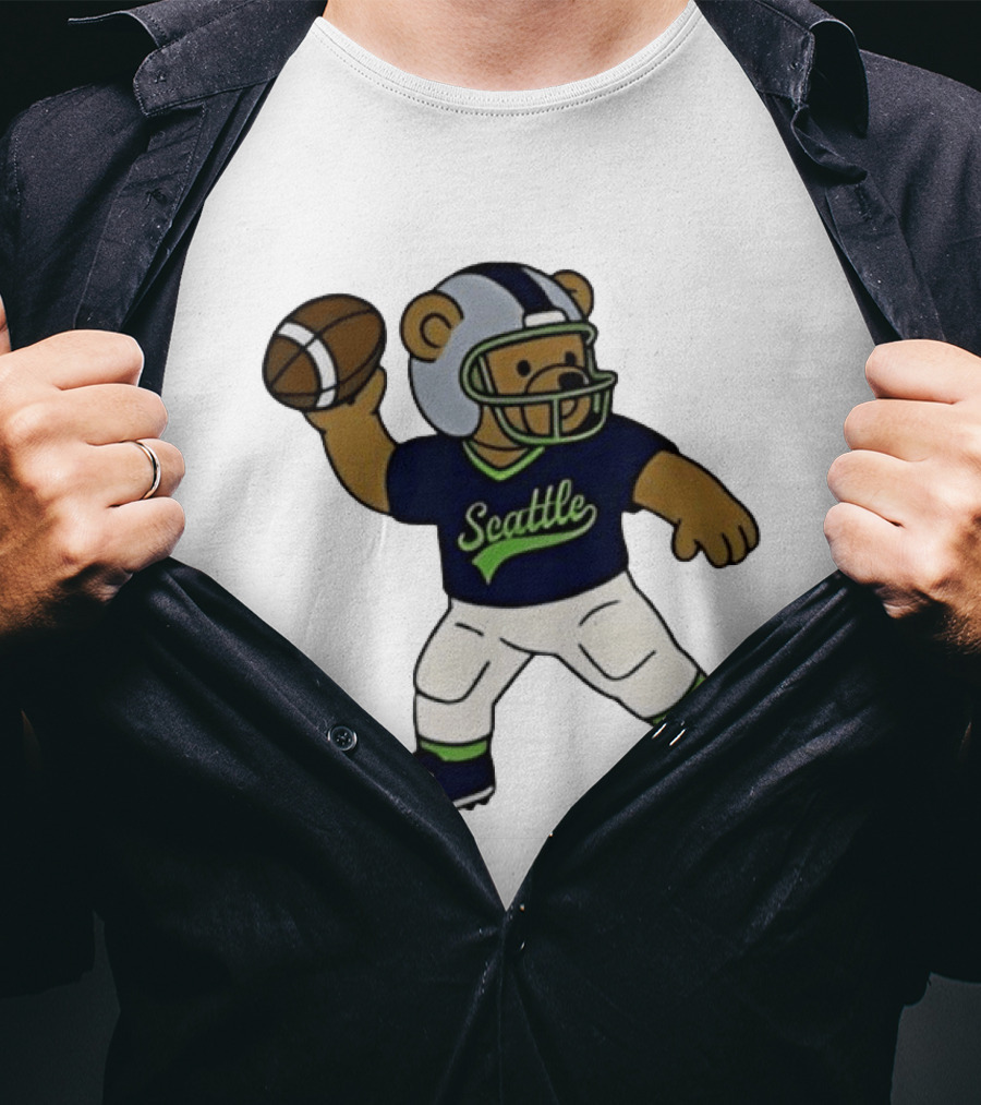 Teddy Bear Football Player Throwing Ball Seattle T-Shirt