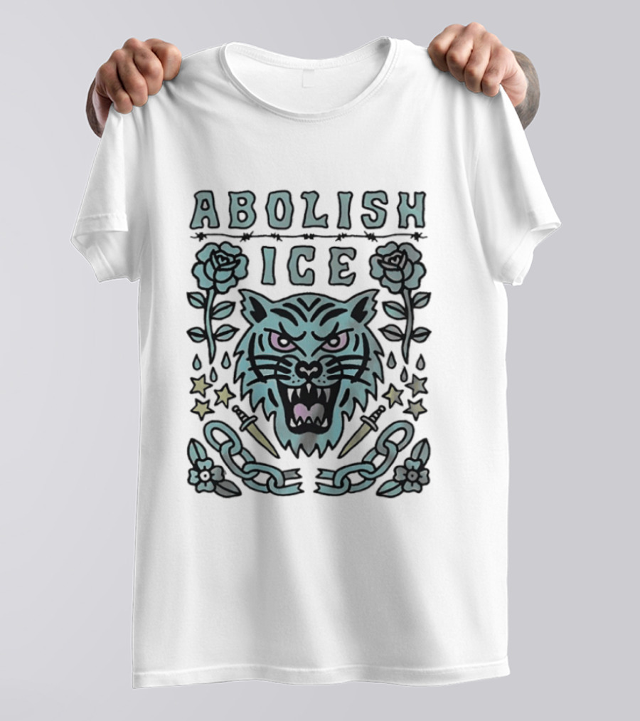 Tiger Abolish ICE Tattoo Chains Roses And Stars T-Shirt