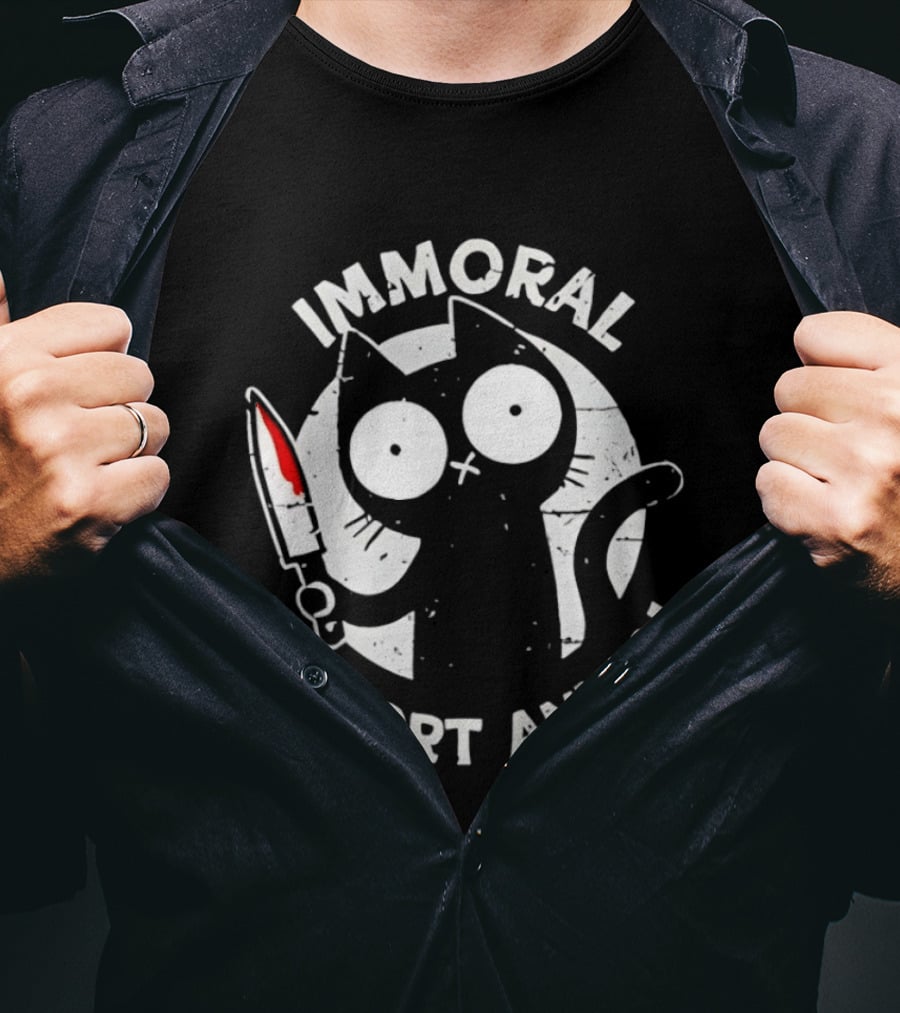 Immoral Support Animal Cat With Knife T-Shirt