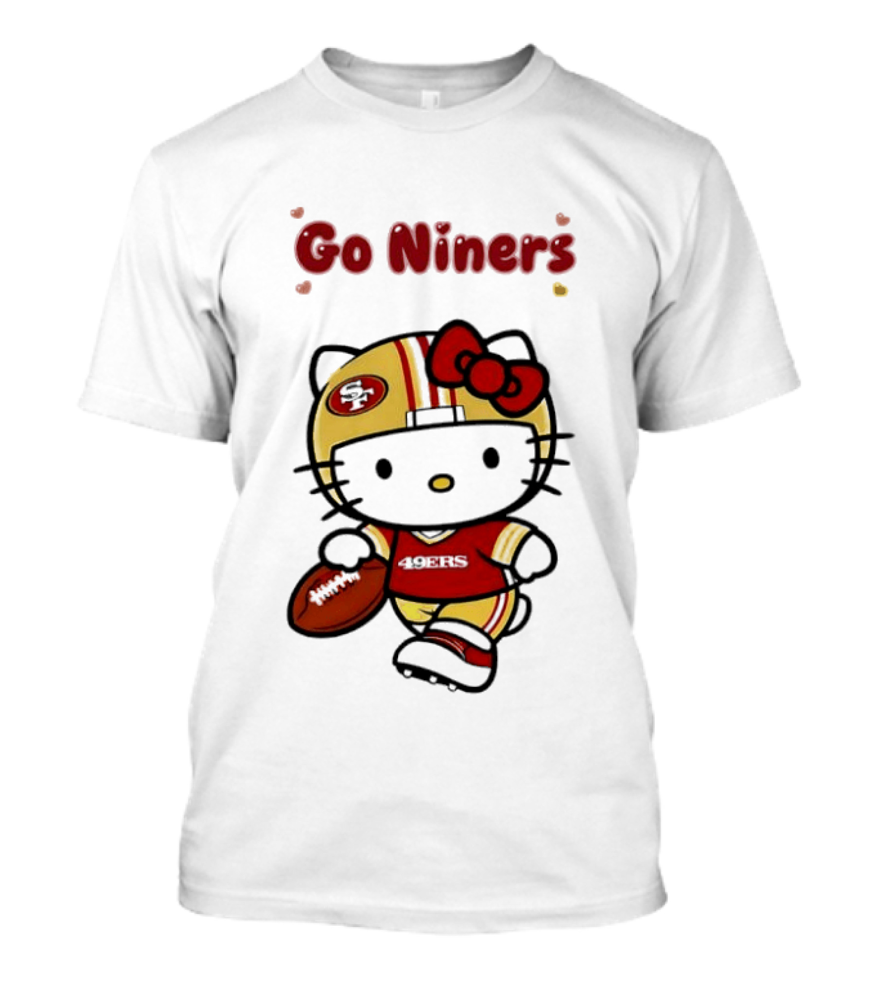 Go Niners SF Oval Gold Helmet Jersey Hello Kitty Football Bow T-Shirt