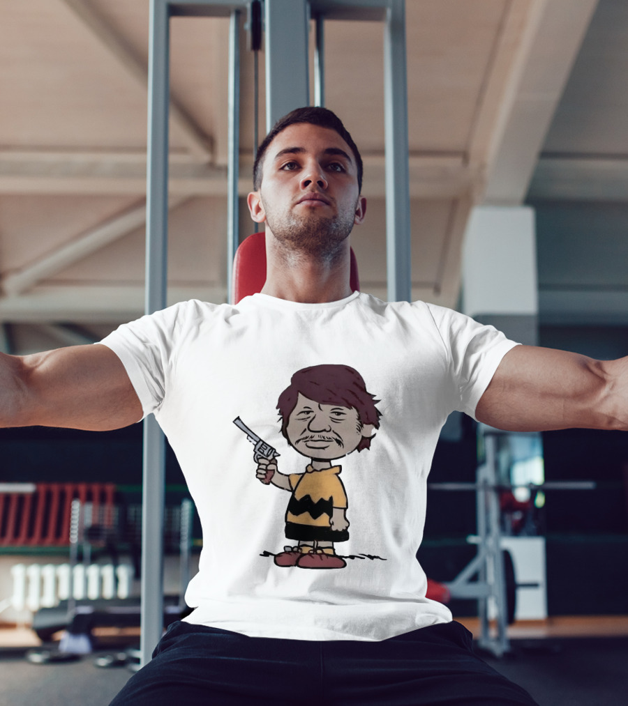 Charles Bronson Charlie Brown Mashup Character With Gun T-Shirt