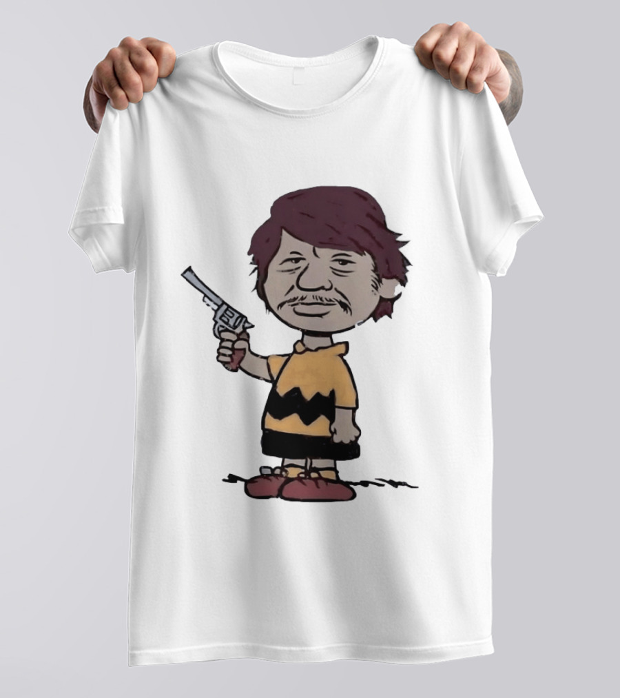 Charles Bronson Charlie Brown Mashup Character With Gun T-Shirt