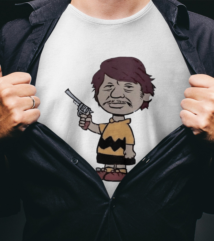 Charles Bronson Charlie Brown Mashup Character With Gun T-Shirt