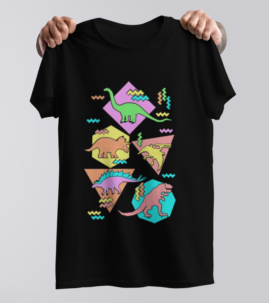 Brachiosaurus Triceratops Pterosauria Stegosaurus Tyrannosaurus Rex Cartoon Geometric T-Shirt