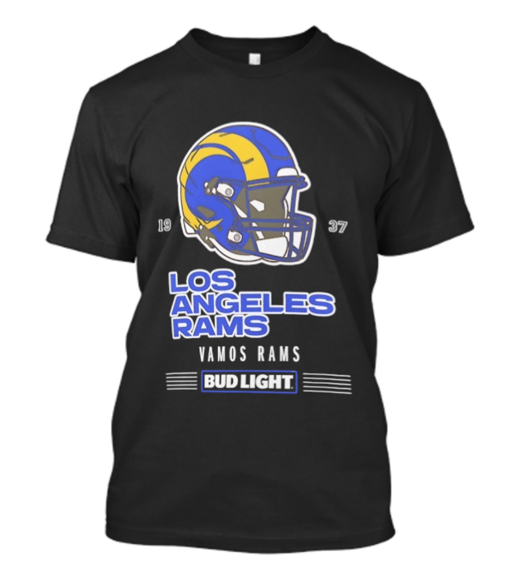 Los Angeles Rams Vamos Rams Bud Light 1937 Football Helmet T-Shirt