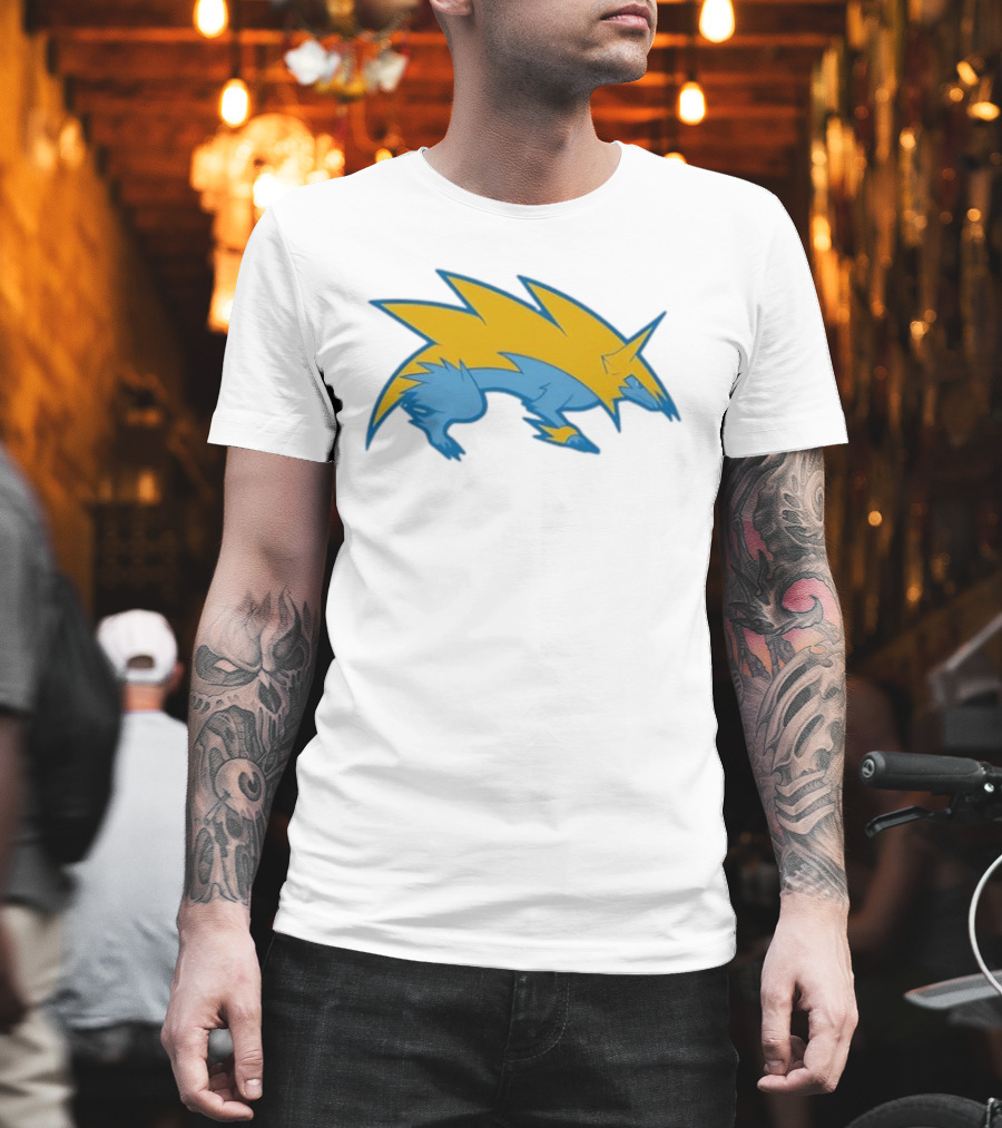 Blue Yellow Electric Wolf Lightning Creature T-Shirt