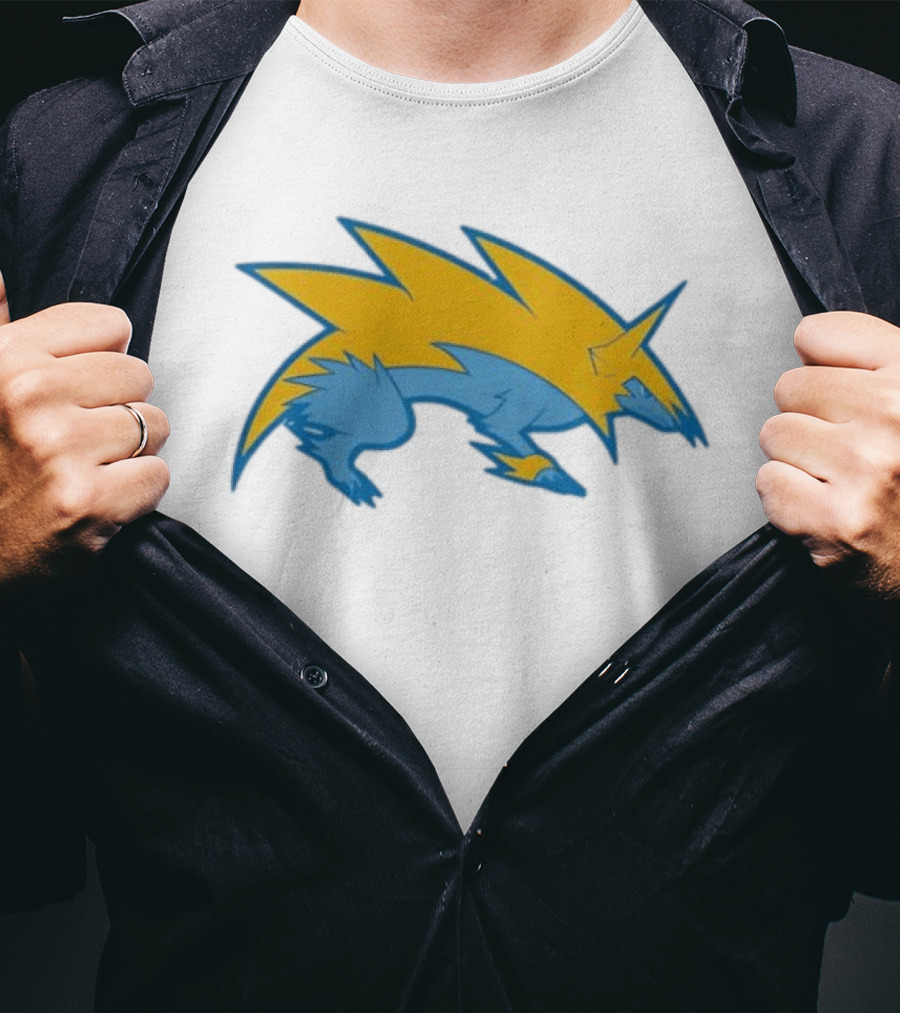 Blue Yellow Electric Wolf Lightning Creature T-Shirt