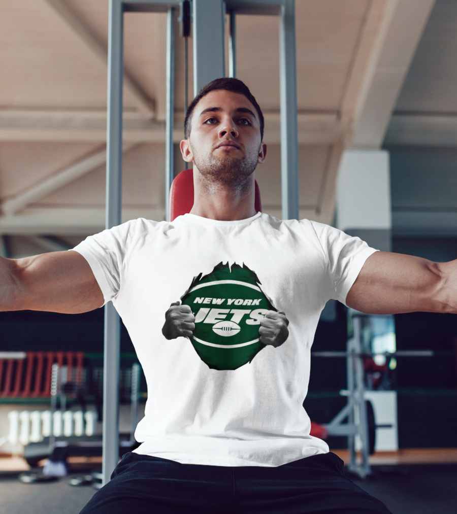 New York Jets Football Ripped Off Fist Reveal Fan Tearing T-Shirt