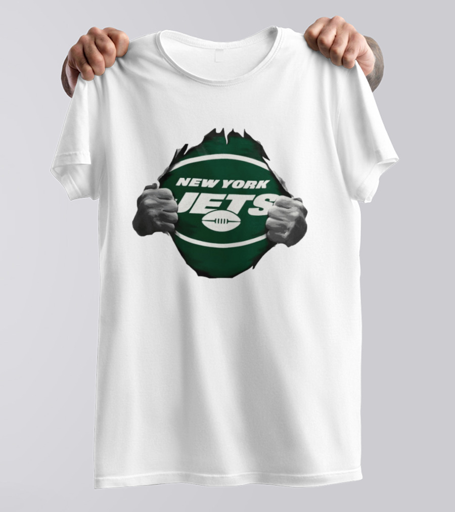 New York Jets Football Ripped Off Fist Reveal Fan Tearing T-Shirt