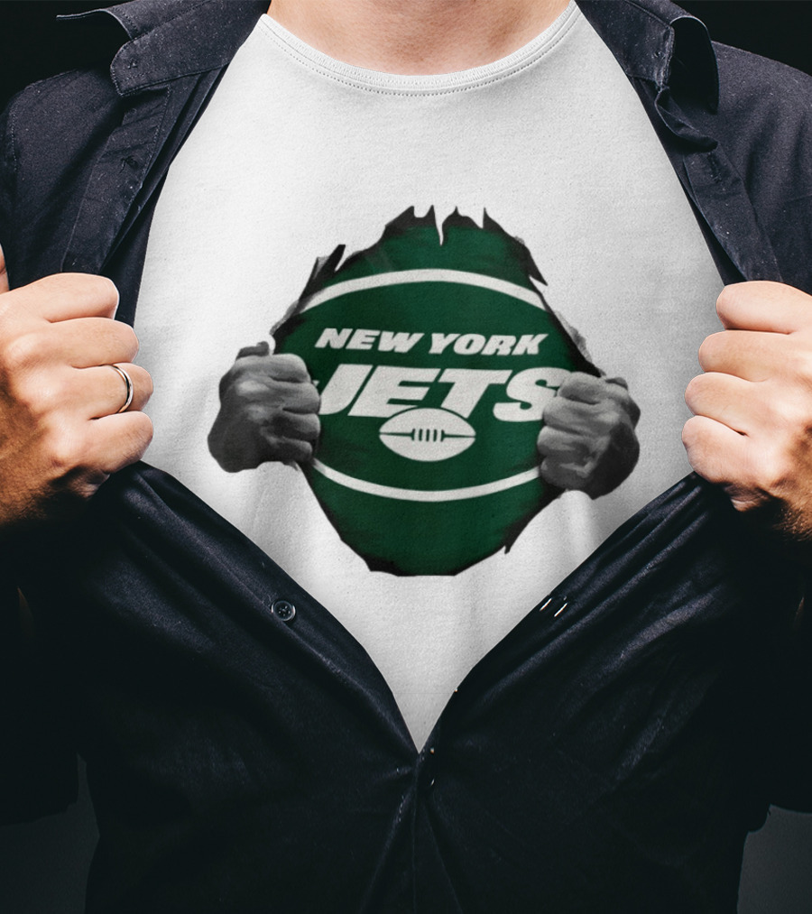 New York Jets Football Ripped Off Fist Reveal Fan Tearing T-Shirt