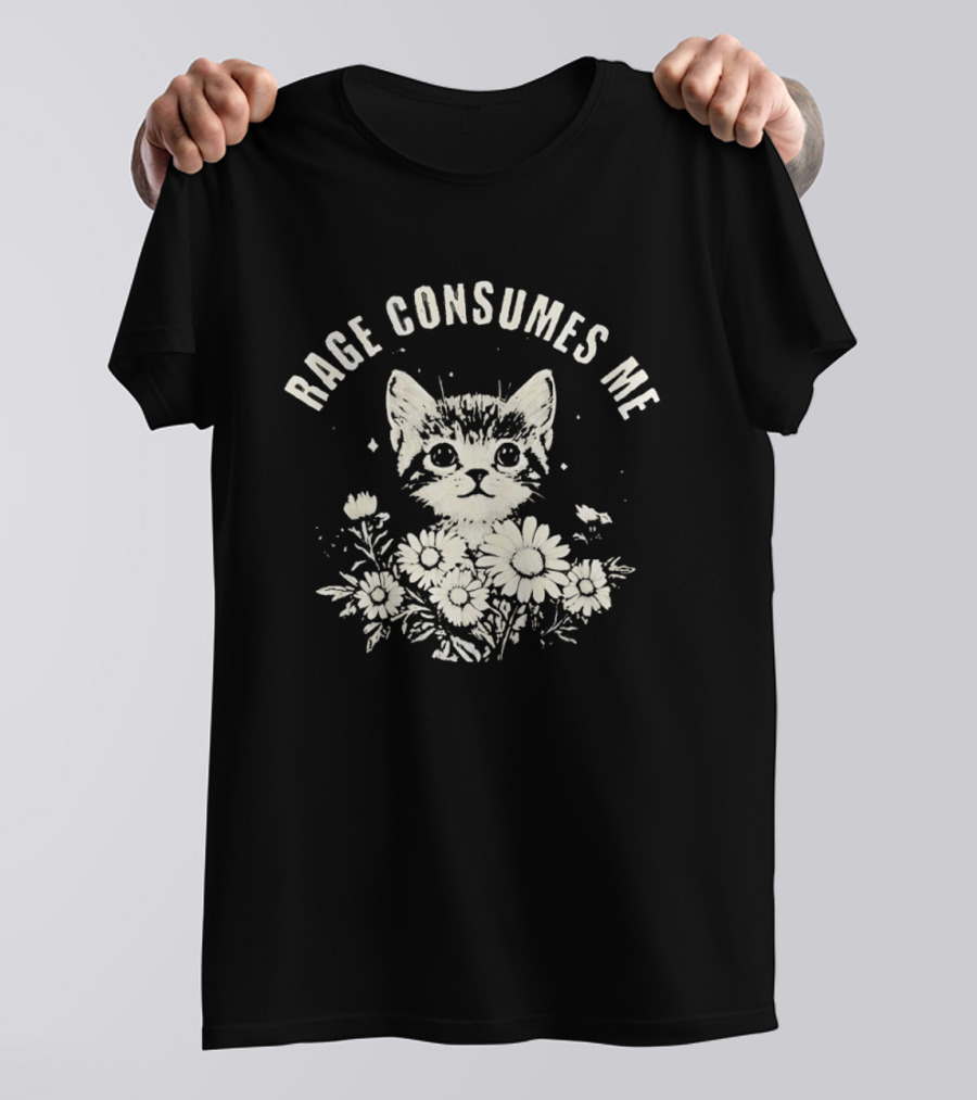 Rage Consumes Me Cat With Flowers T-Shirt