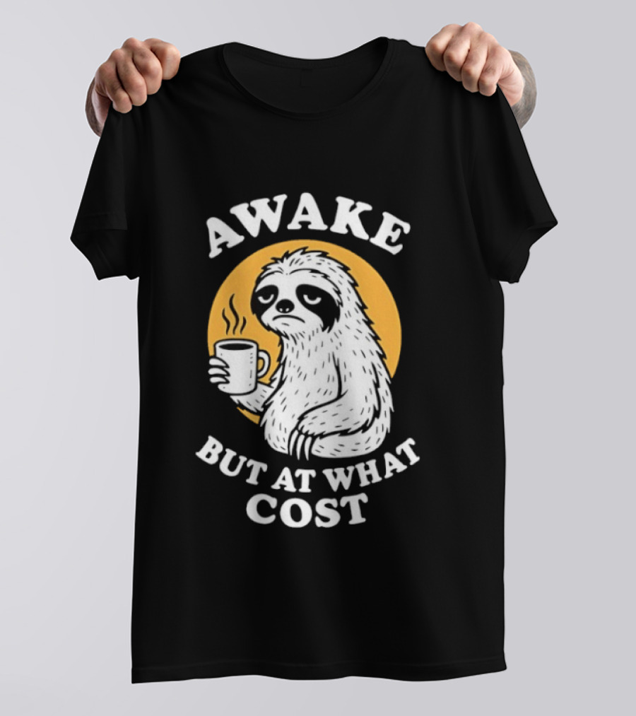 Awake Sloth Holding Coffee Cup But At What Cost T-Shirt