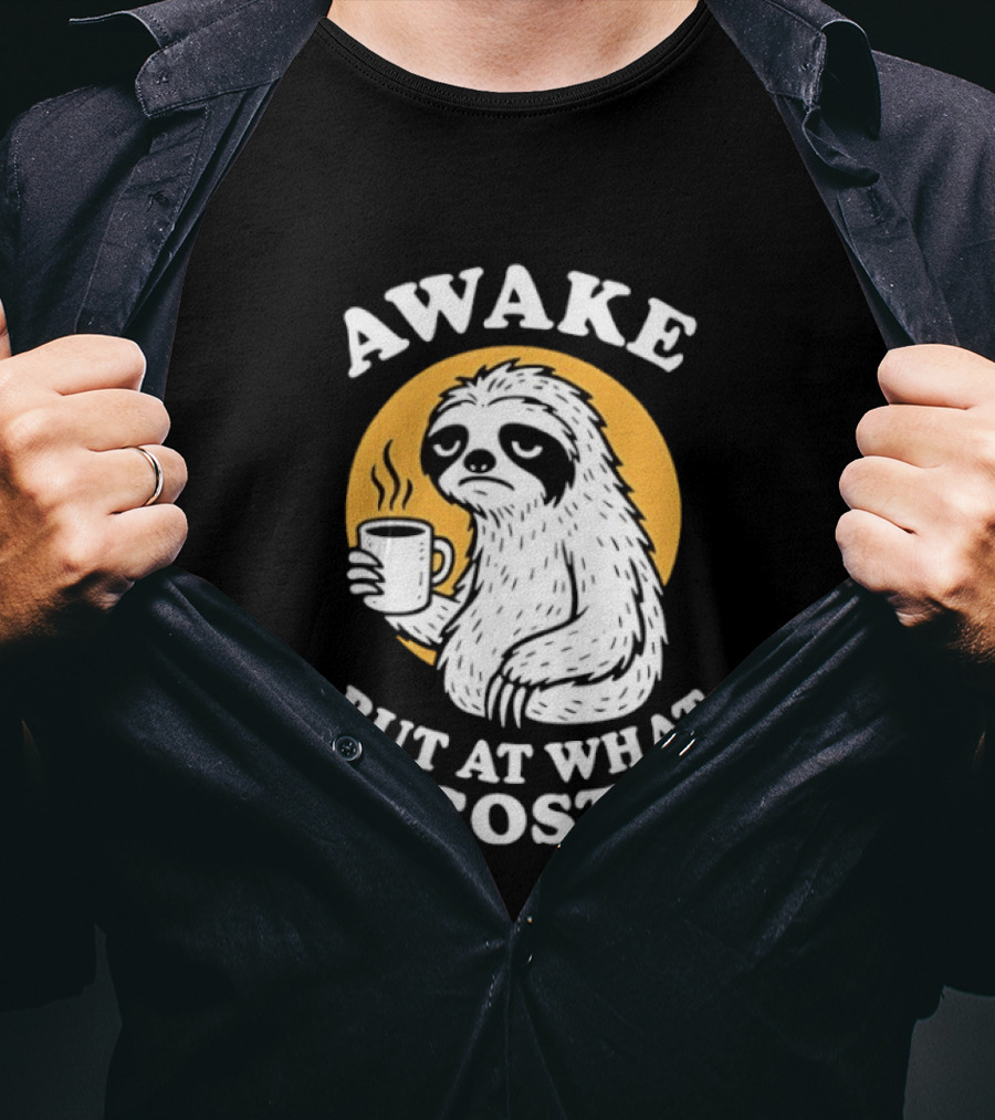 Awake Sloth Holding Coffee Cup But At What Cost T-Shirt