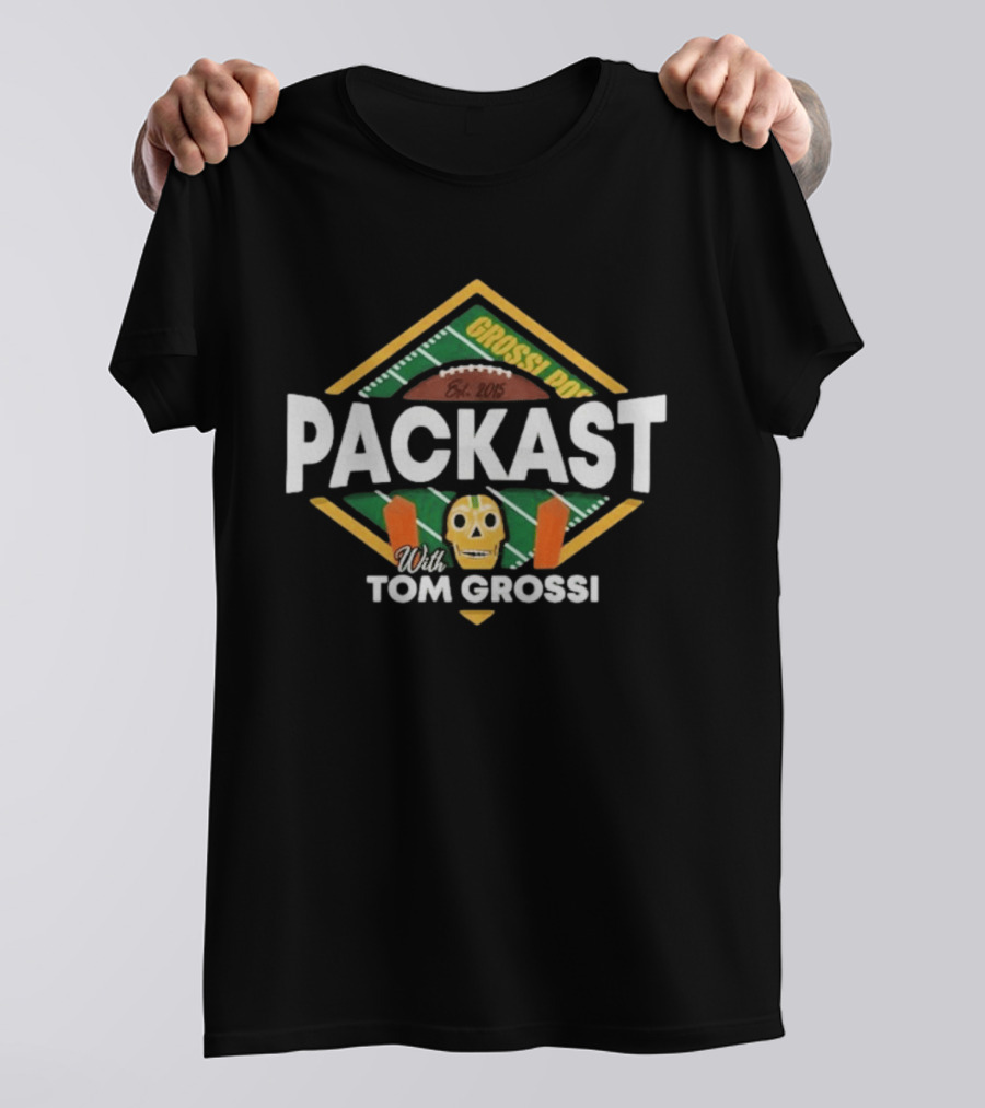 Packast With Tom Grossi Est 2015 Football Field Skull T-Shirt