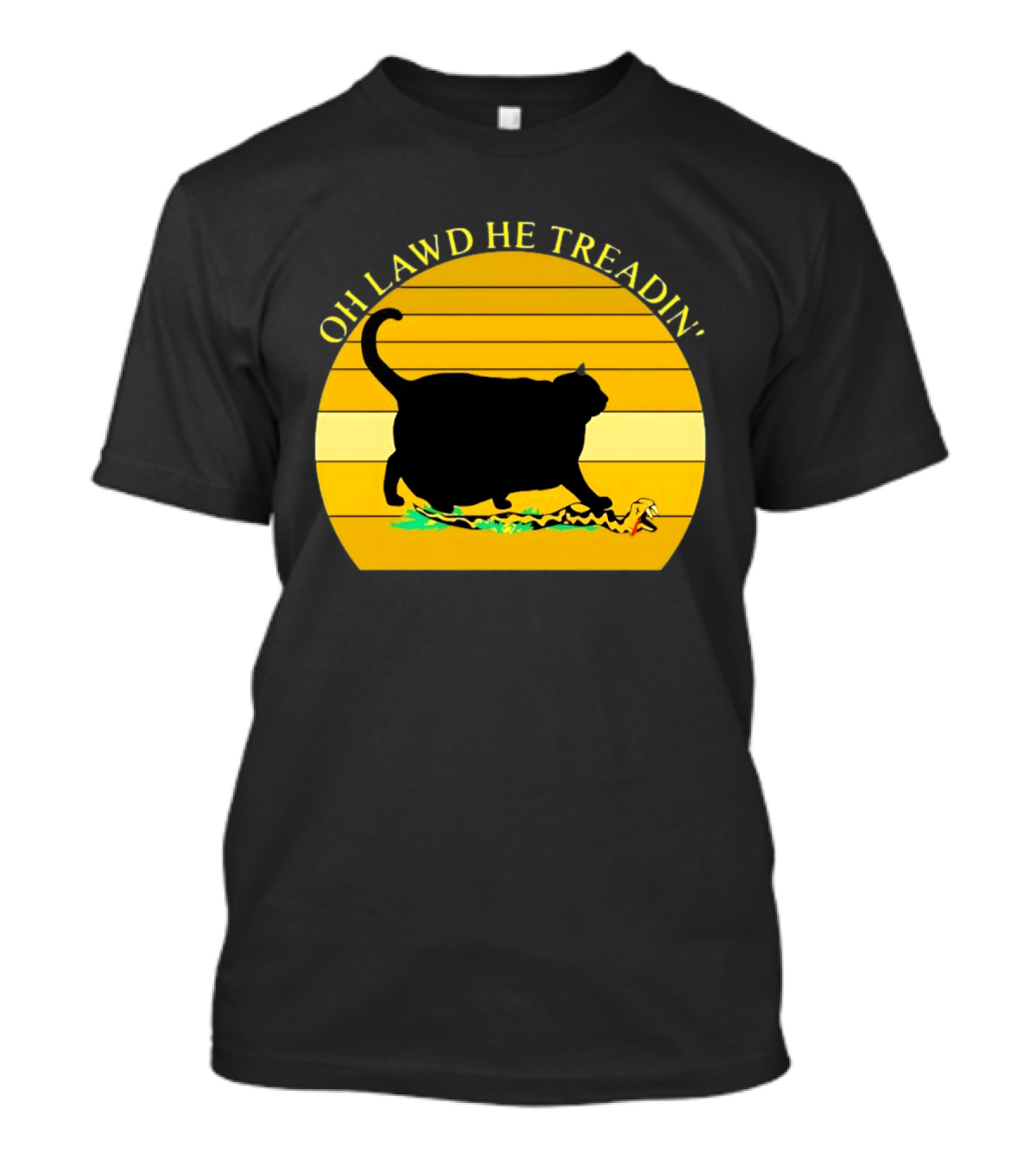 Oh Lawd He Treadin' Black Cat Vintage Retro Sunset T-Shirt