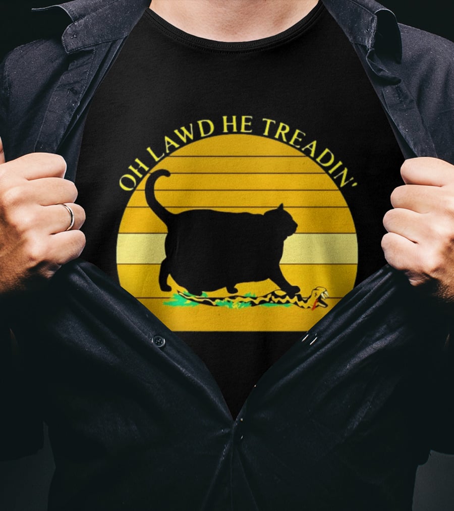 Oh Lawd He Treadin' Black Cat Vintage Retro Sunset T-Shirt