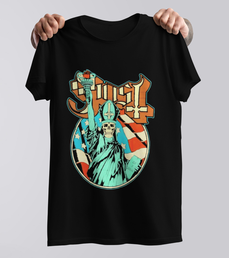 Ghost Statue Of Liberty Skeleton Torch Metal Band T-Shirt